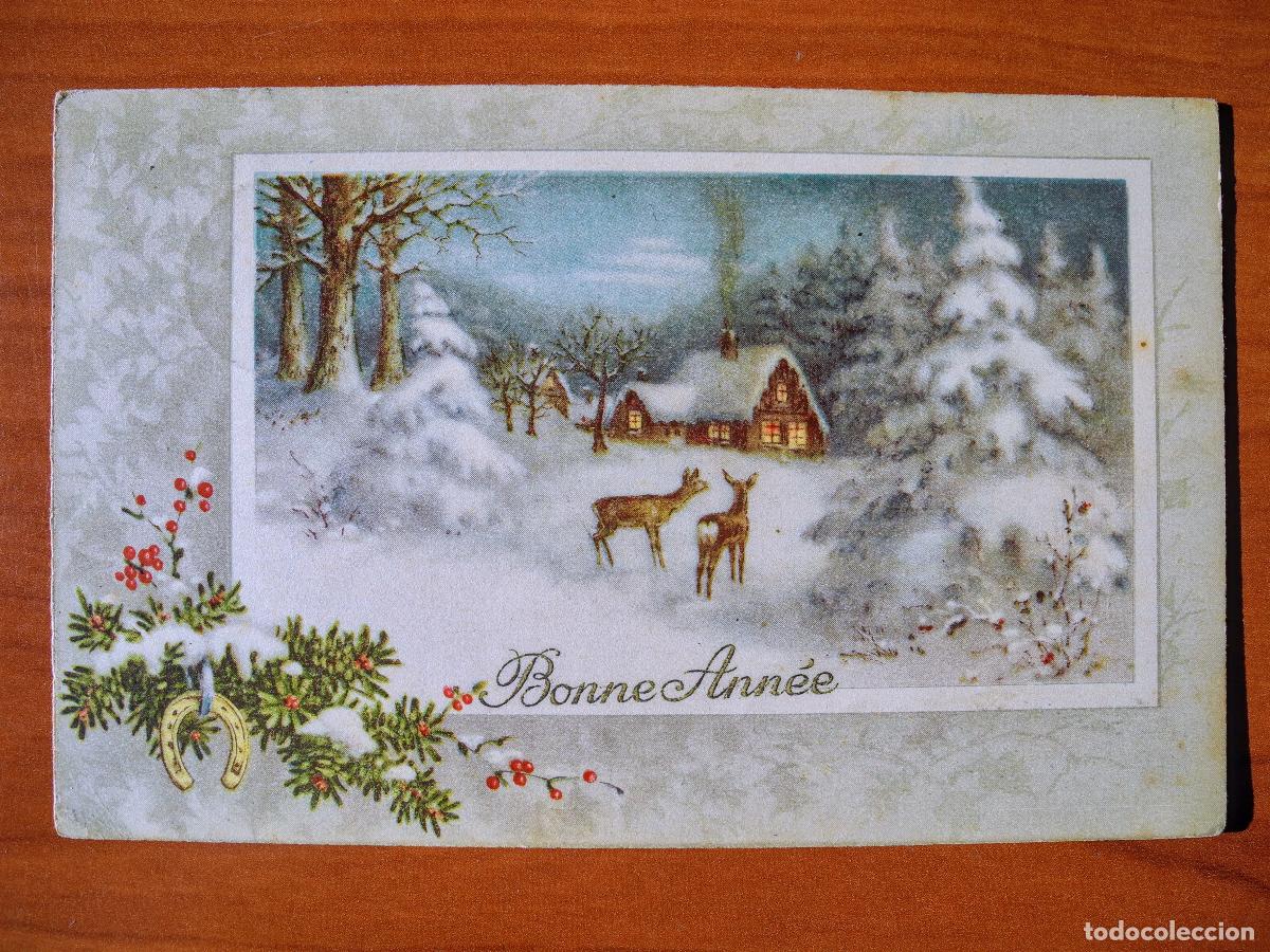 Cartes Postales: Postal Navidad Paisaje nevado ciervo cervatillo. Circulada con sello 1937 14x9