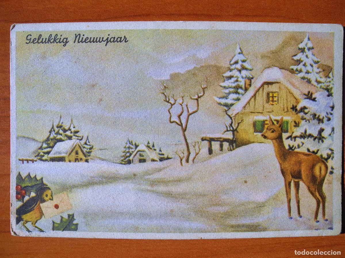 Postcards: Postal Navidad Paisaje nevado ciervo cervatillo. Circulada sin sello 1942 14x9