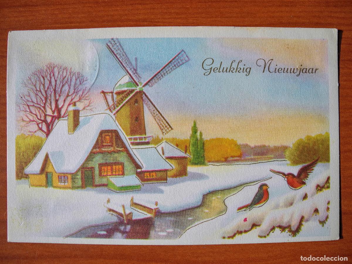 Postcards: Postal Navidad. Paisaje nevado Molino. R&iacute;o. Contornos dorados 14x9. Circulada con sello 1968