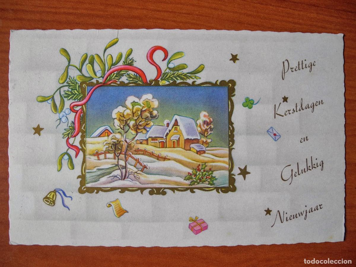 Postcards: Postal Navidad. Paisaje nevado. Mu&eacute;rdago. Circulada sin sello. 14x9