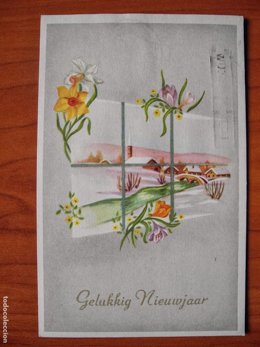 Postcards: Postal Navidad. Paisaje nevado. Flores. Circulada sin sello. 14x9