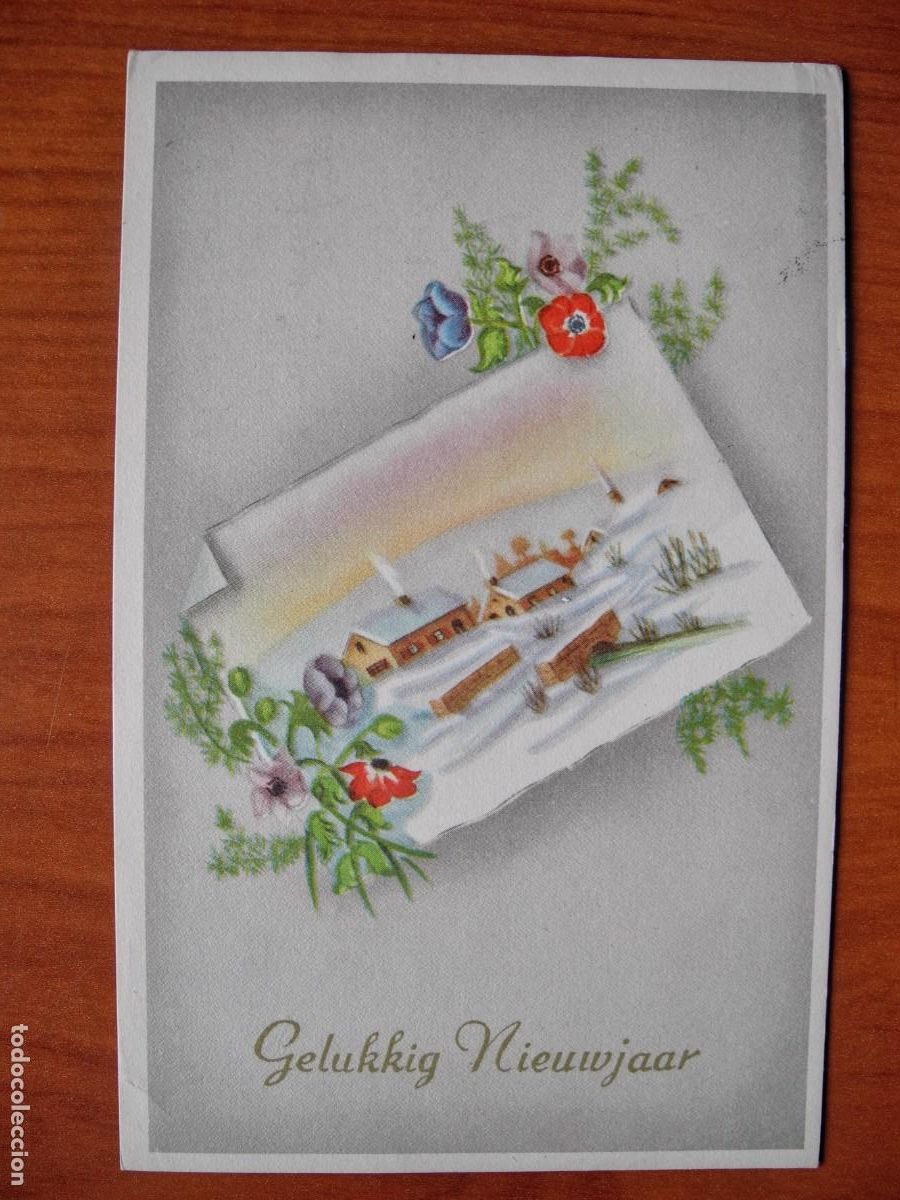 Postcards: Postal Navidad. Paisaje nevado. Flores. Circulada con sello 9x14