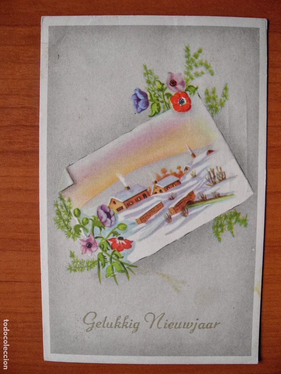 Postcards: Postal Navidad. Paisaje nevado. Flores. Circulada con sello 9x14