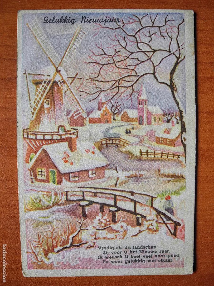Postcards: Postal Navidad. Paisaje nevado. Molino, r&iacute;o, puente. Circulada sin sello 9x14