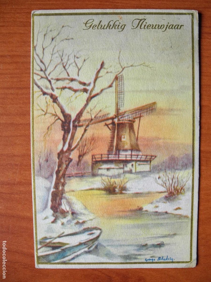 Postcards: Postal Navidad. Paisaje nevado. Molino r&iacute;o Circulada con sello 1949 9x14