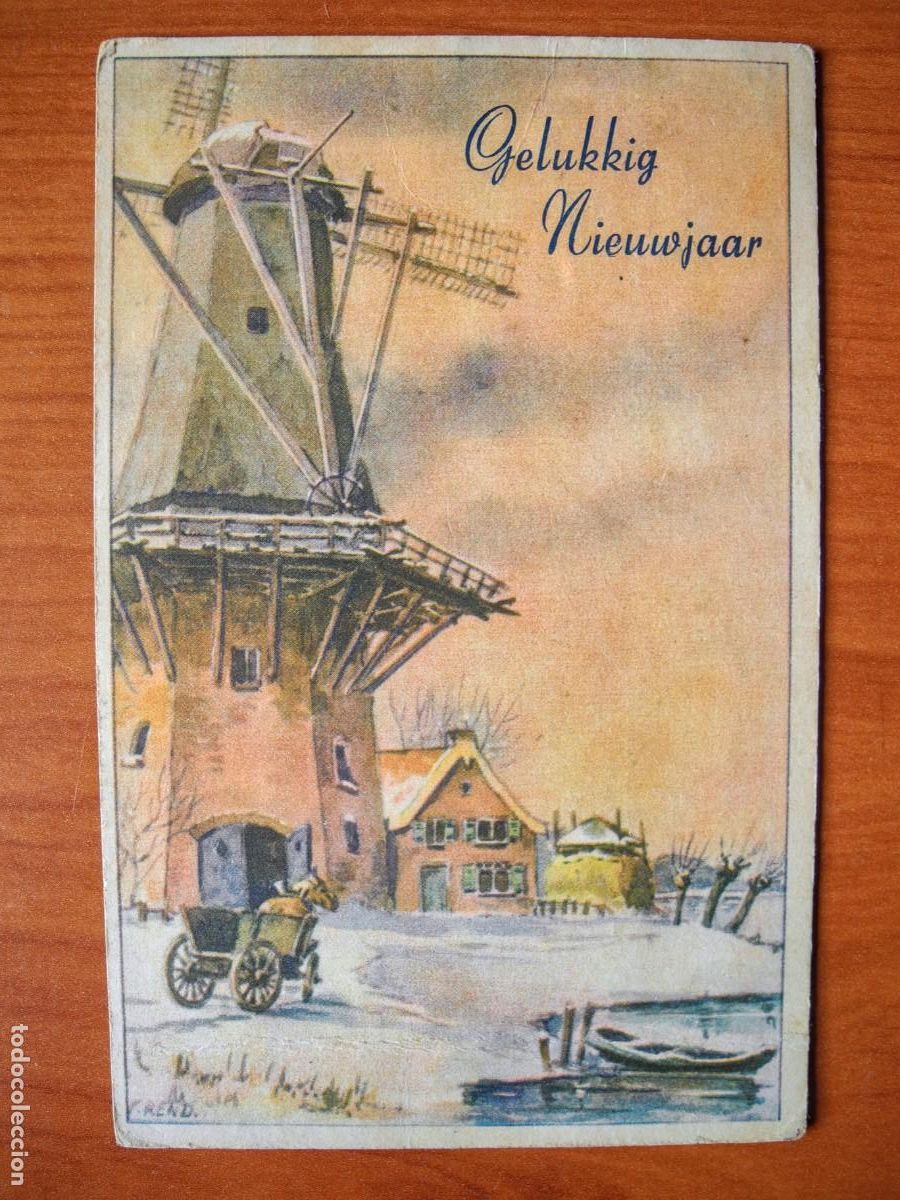 Postcards: Postal Navidad. Paisaje nevado. Molino, r&iacute;o, barca, carro Circulada sin sello 9x14