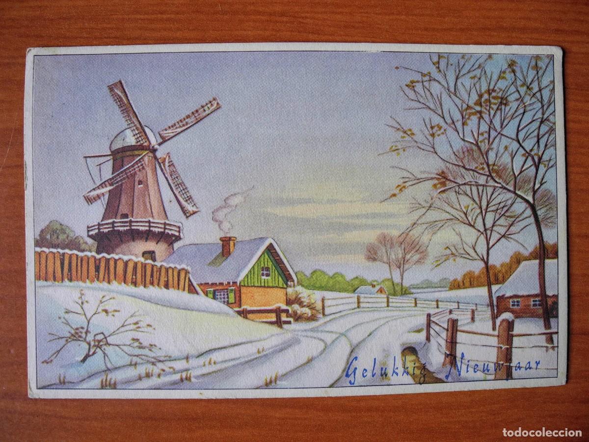 Postcards: Postal Navidad. Paisaje nevado. Molino Circulada con sello 14x9