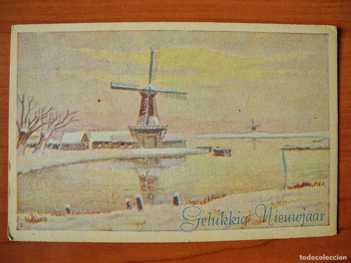 Postcards: Postal Navidad. Paisaje nevado. Molino r&iacute;o Nueva 14x9