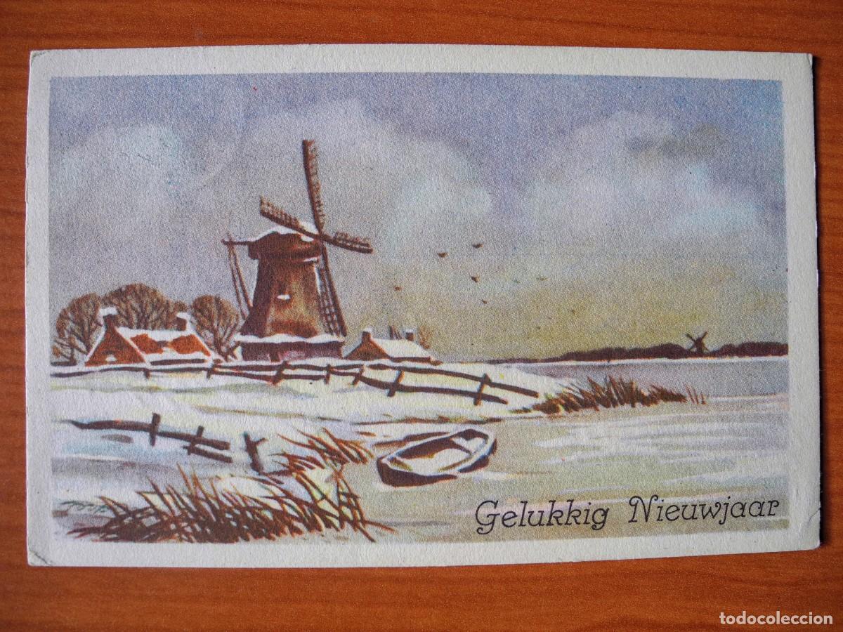 Postcards: Postal Navidad. Paisaje nevado. Molino r&iacute;o barca Circulada con sello 1951 14x9