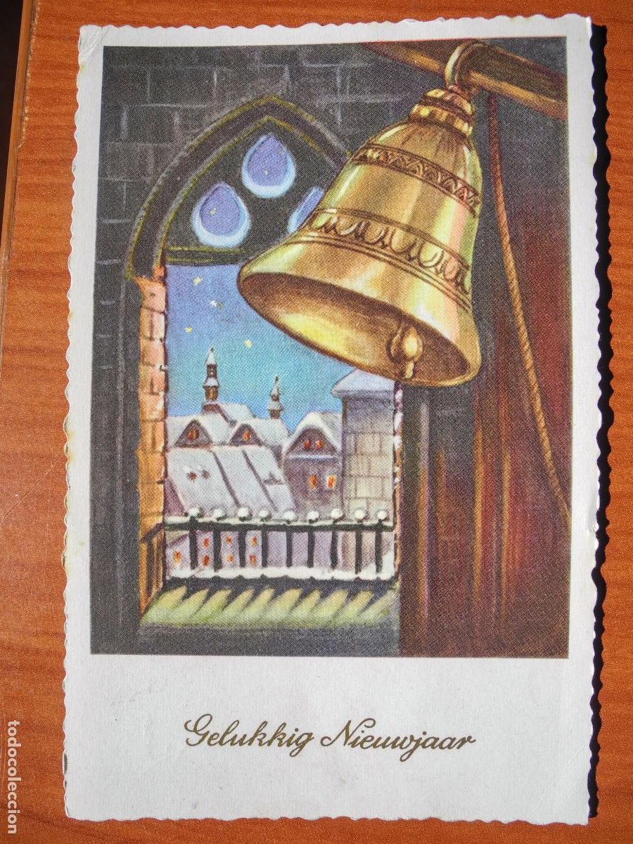 Postcards: Postal Navidad. Paisaje nevado. Campana. Ventana. con sello 1957 9x14