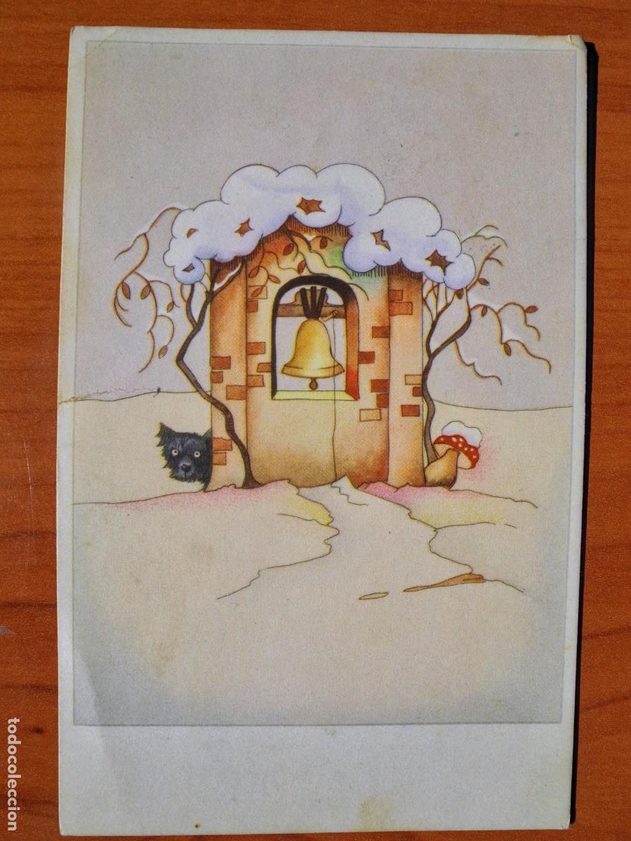 Postcards: Postal Navidad. Paisaje nevado. Campana. Circulada con sello 1946 9x14