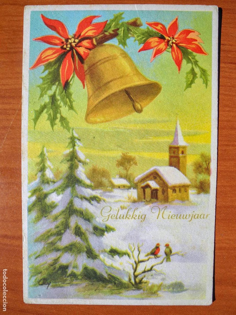 Postcards: Postal Navidad. Paisaje nevado. Campana Flores Circulada 1957 sin sello 9x14