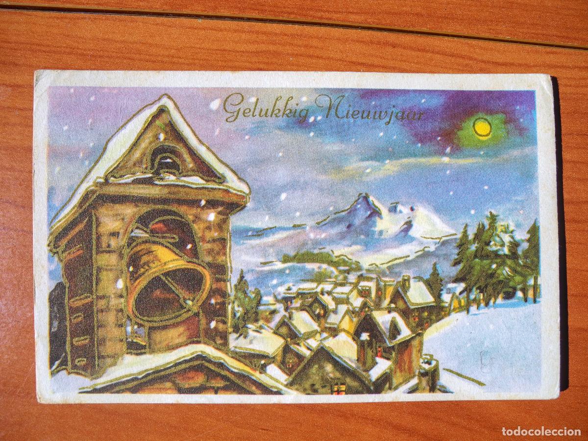Postais: Postal Navidad. Ciudad nevada. Campanas Trazos dorados Circulada sin sello 9x14