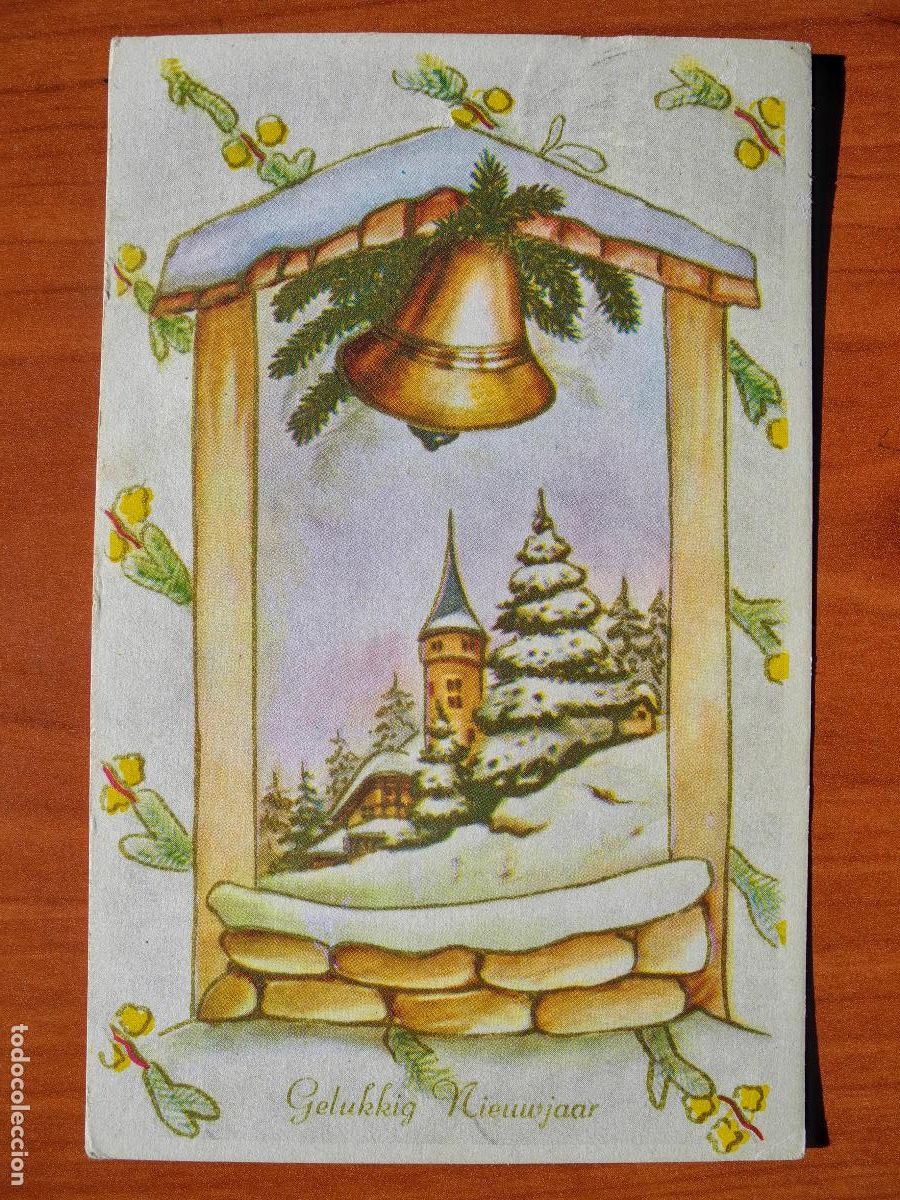 Postais: Postal Navidad. Paisaje nevado. Campana trazos dorados Circulada con sello 1967 14x9