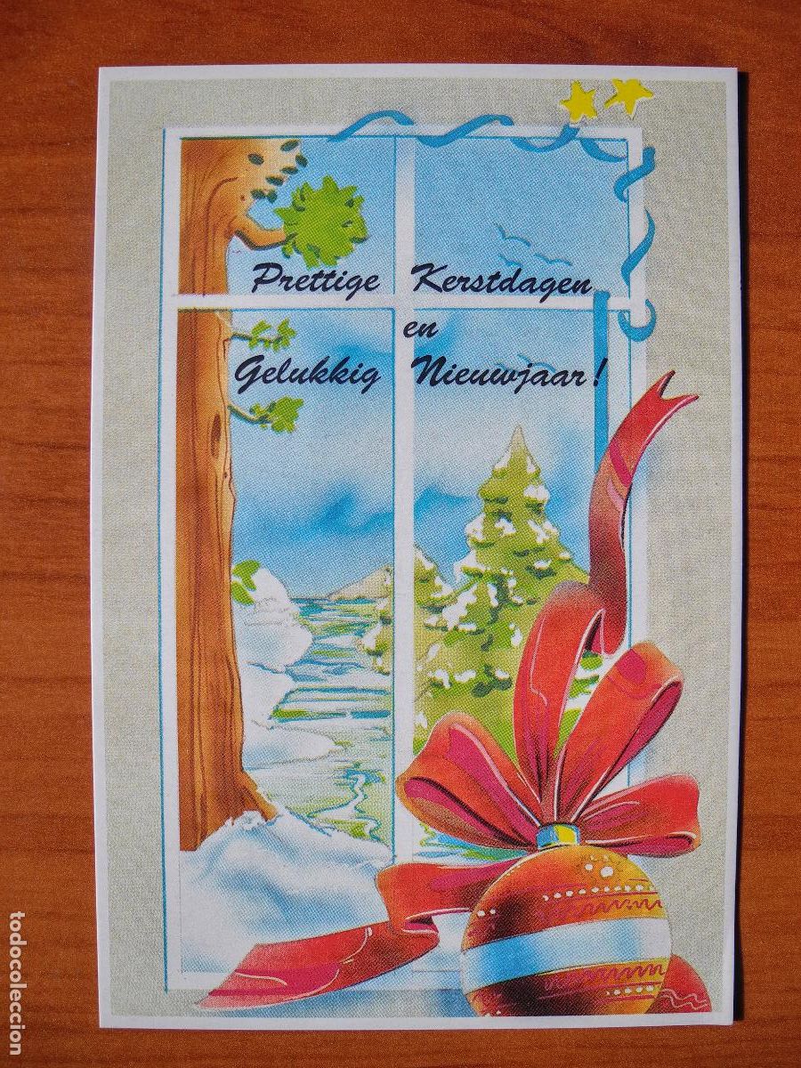 Postais: Feliz a&ntilde;o nuevo. Bola de Navidad. ventana. Escrita 1992 9x14.