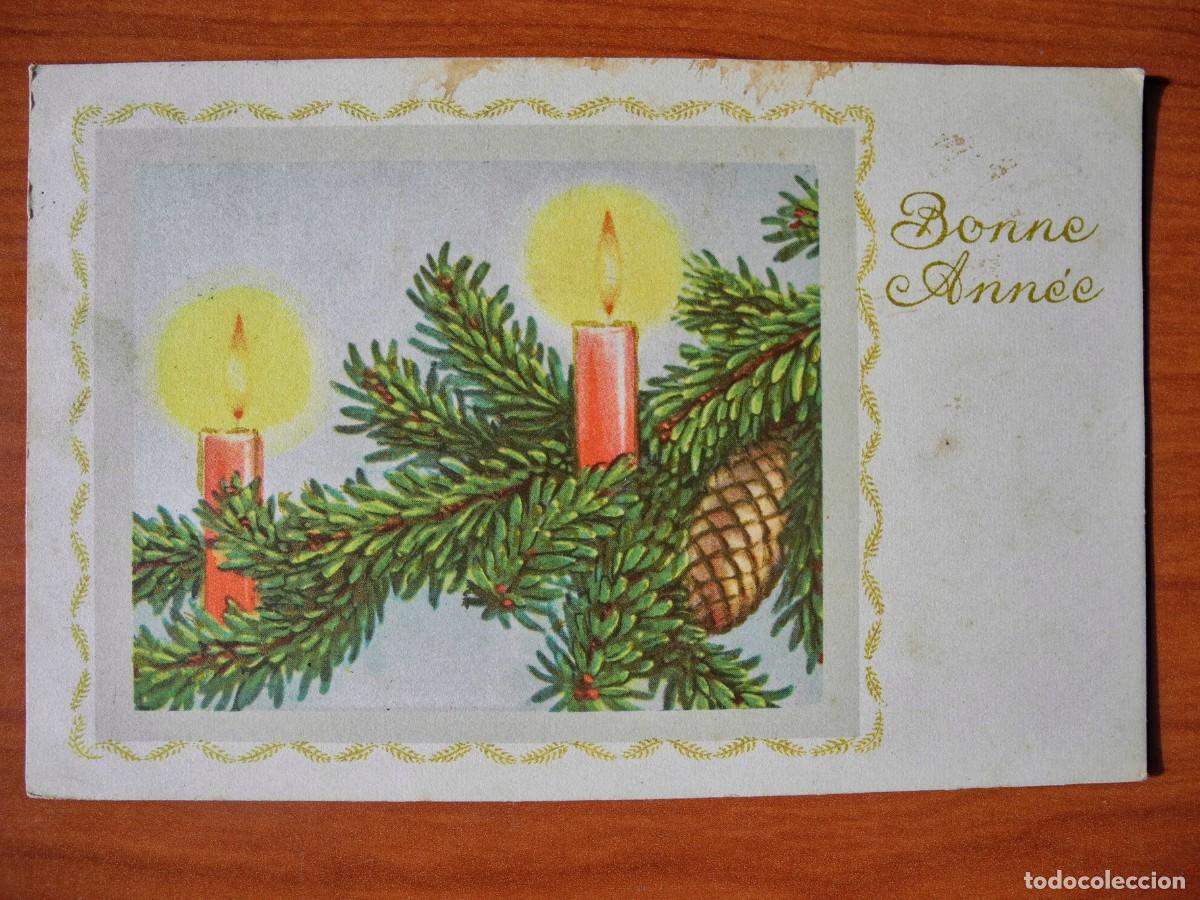Postais: Feliz a&ntilde;o nuevo Velas Trazos dorados Circulada con sello 1940 14x9
