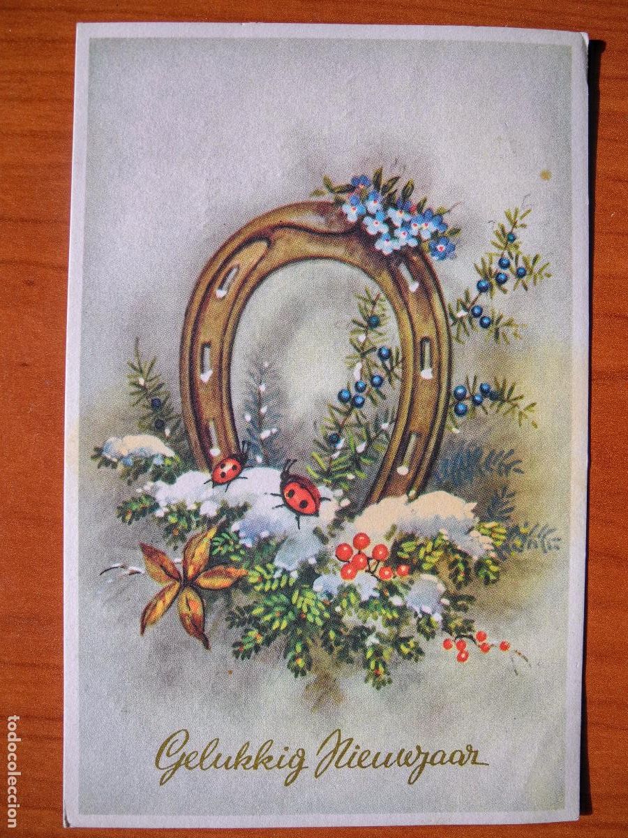 Postais: Feliz a&ntilde;o nuevo Herradura de la suerte Circulada con sello 9x14