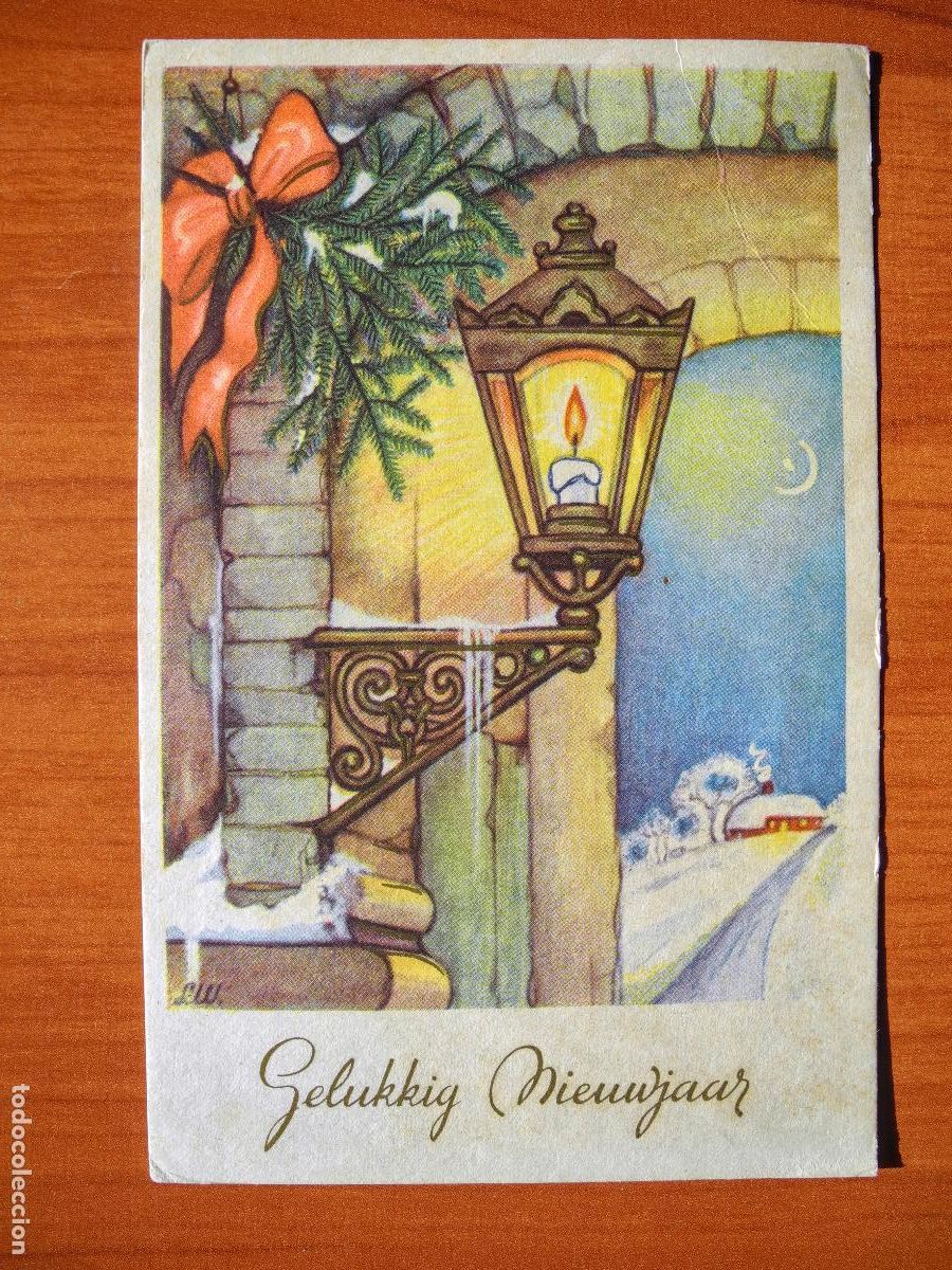 Postais: Feliz a&ntilde;o nuevo Farol Paisaje nevado. Circulada con sello 9x14