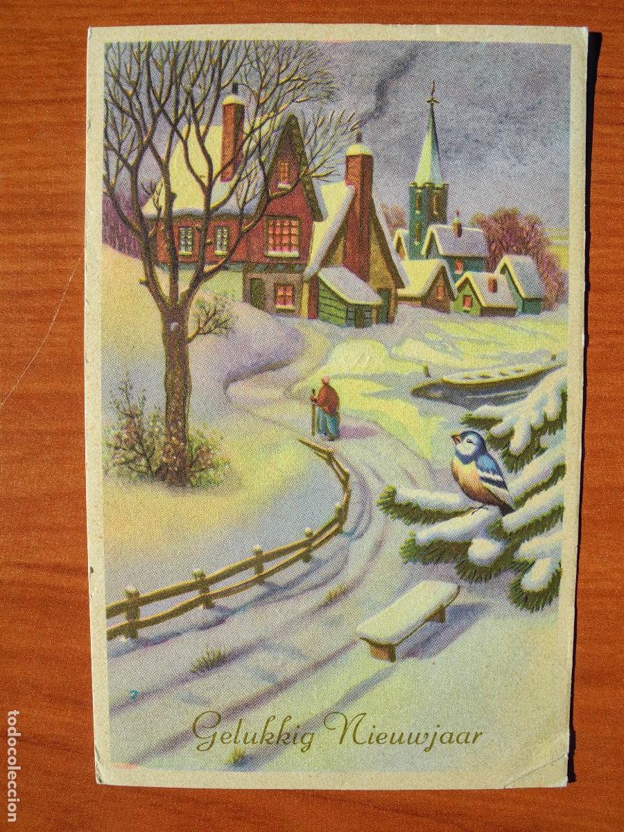 Postais: Navidad. Paisaje nevado. Pajaro Pajarito herrerillo. Trazos dorados. Circulada con sello 1971 9x14