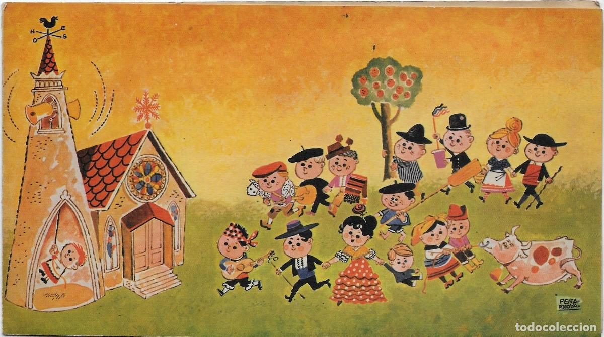 Postcards: 6093W- PE&Ntilde;ARROYA- A FESTEJAR EL NACIMIENTO &ndash; EDIC. EB SERIE 516.05- DIPTICA 20X11CM-IMPRESA EN 1963