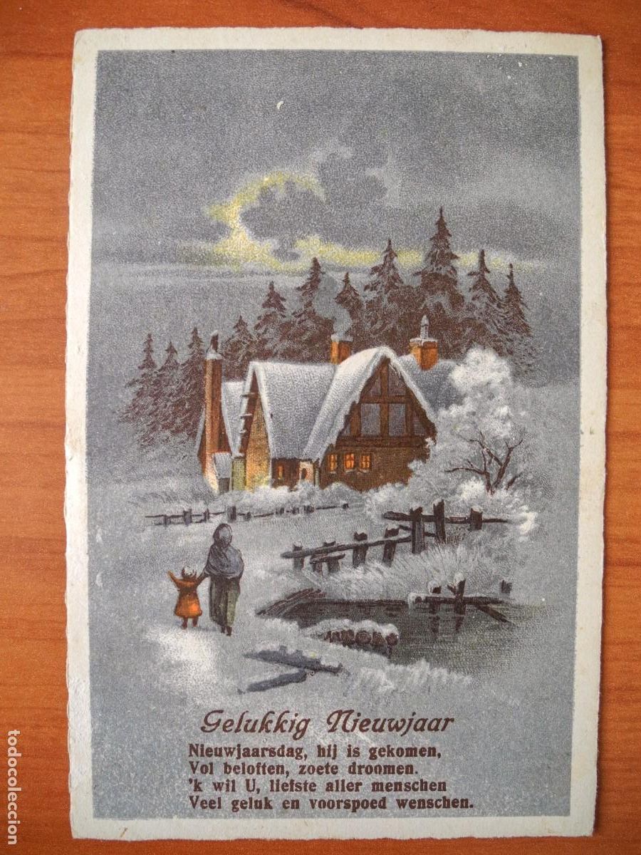Postais: Navidad Paisaje nevado Personas caminando R&iacute;o Circulada con sello 9x14.