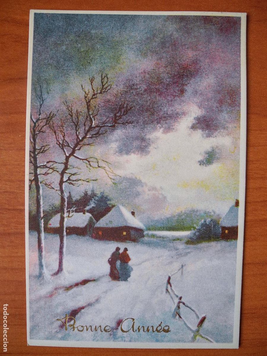 Postais: Navidad Paisaje nevado Personas caminado Circulada con sello 1953 9x14