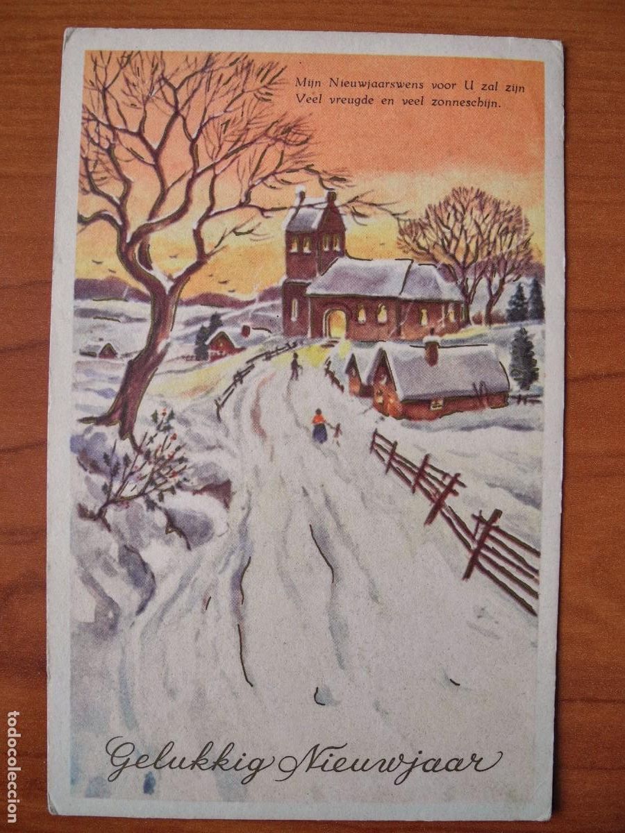 Postais: Navidad Paisaje nevado Personas caminando. Circulada con sello 1959 9x14