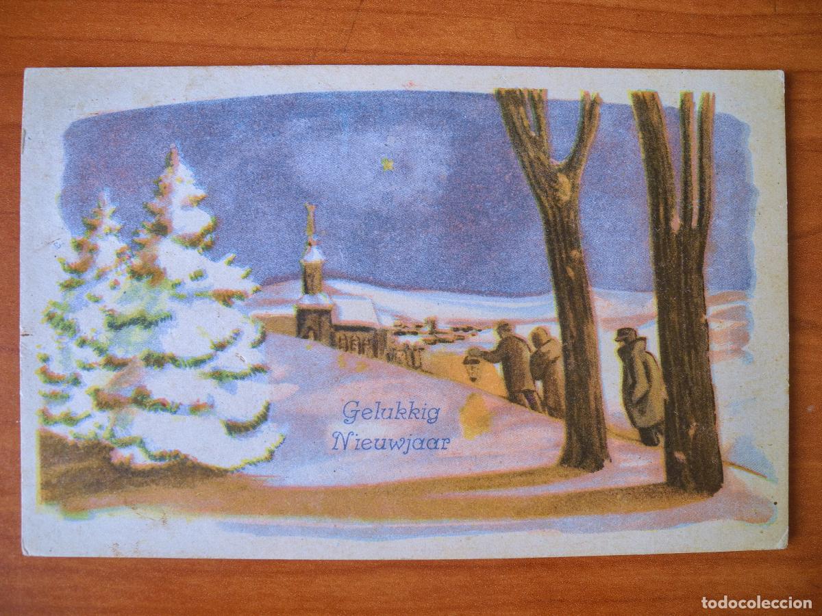 Postais: Navidad Paisaje nevado Personas caminado. Circulada con sello 1945 9x14