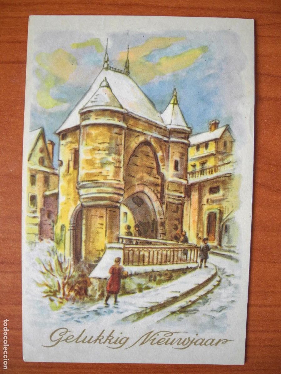 Postais: Navidad ciudad nevada Personas Puerta Circulada con sello 9x14