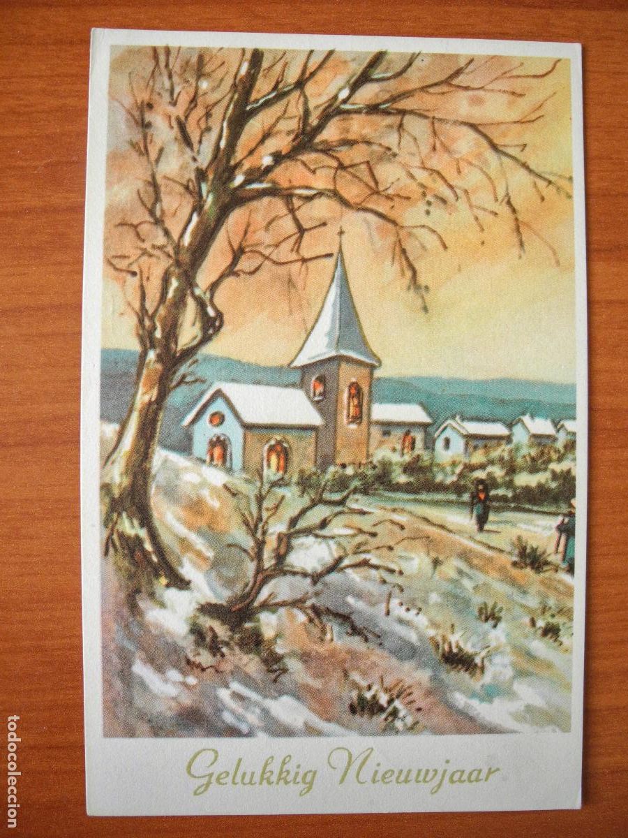 Postais: Navidad Paisaje nevado Personas Escrita 9x14