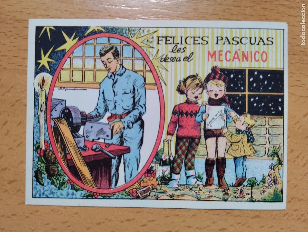 Postais: El MECANICO les desea felices Pascuas (en la parte de detr&aacute;s tiene un poema) 1965