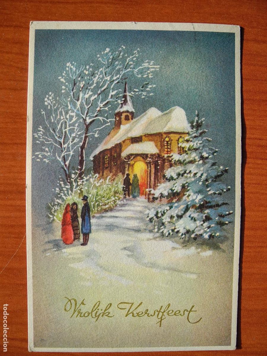 Postkarten: Navidad Iglesia nevada Personas Circulada sin sello 9x14