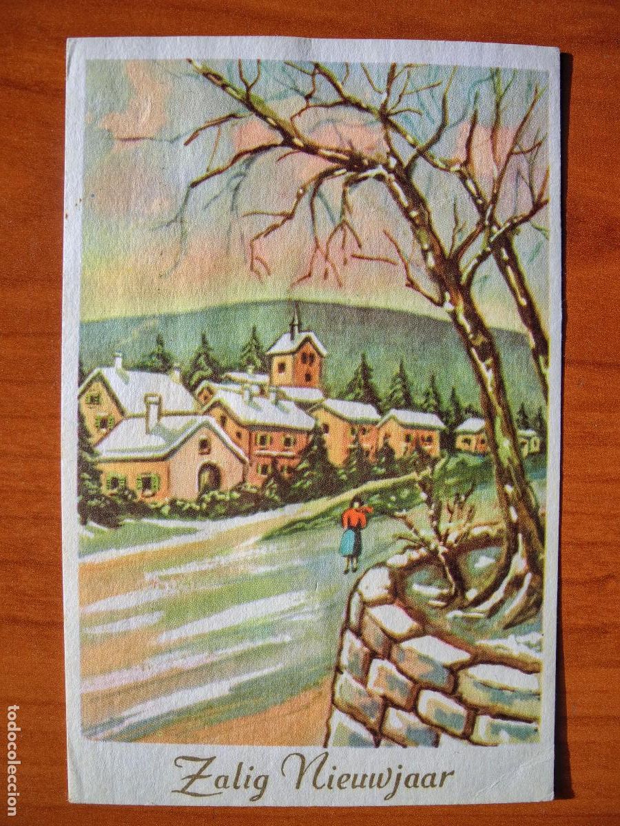 Postkarten: Navidad Paisaje pueblo nevado Persona Circulada sin sello 9x14