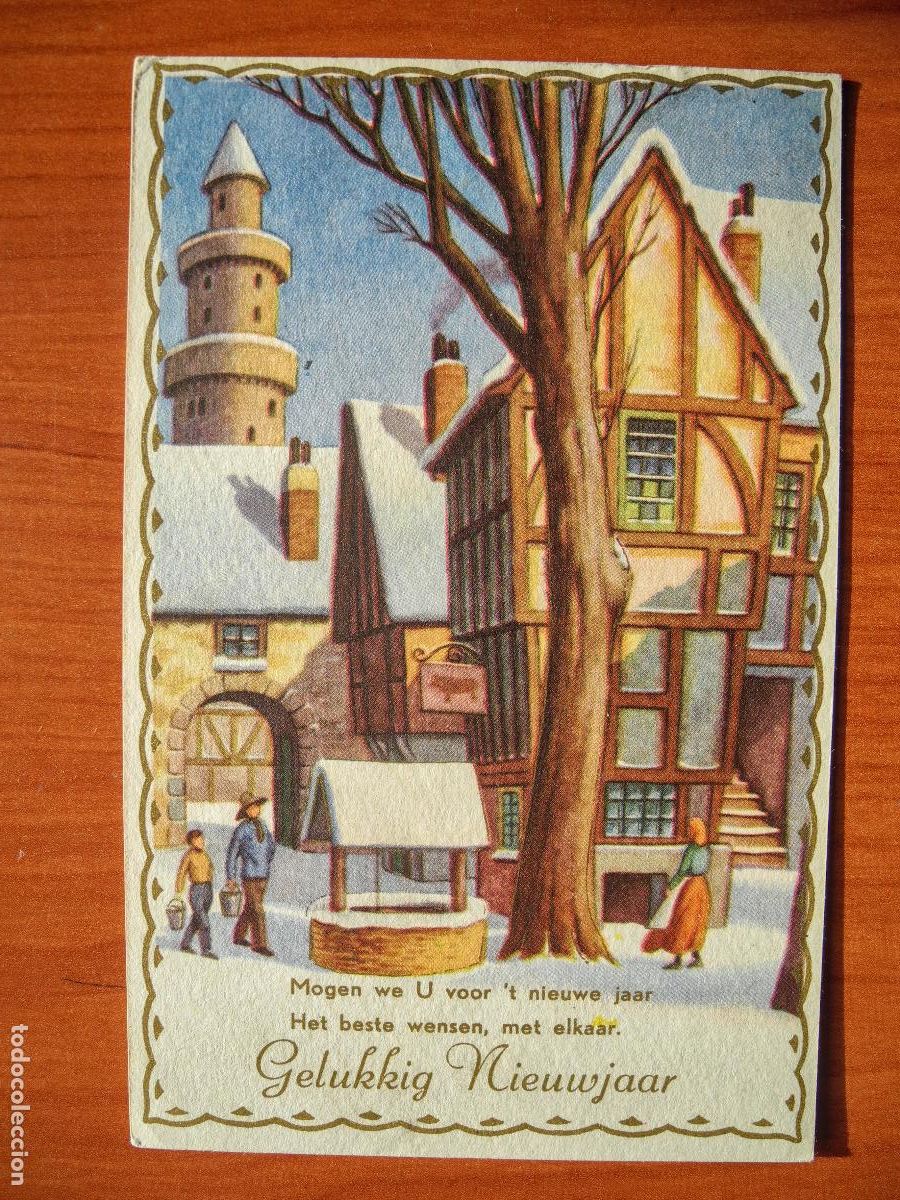 Postais: Navidad Ciudad nevada. Plaza, pozo Personas. Iglesia. Circulada con sello 1957 9x14