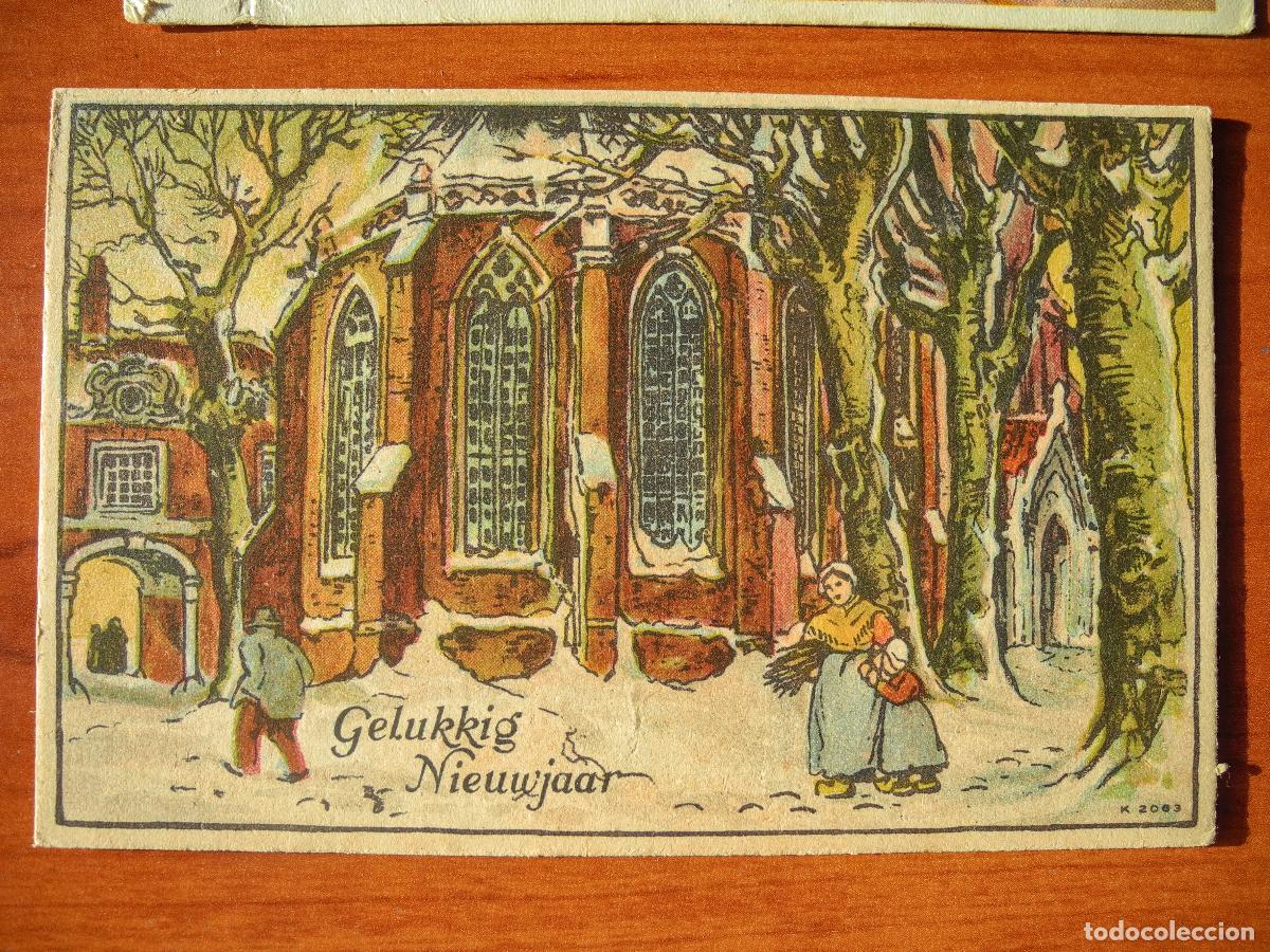 Postais: Antigua postal. Navidad ciudad nevada. Personas, Iglesia. Nueva 14x9