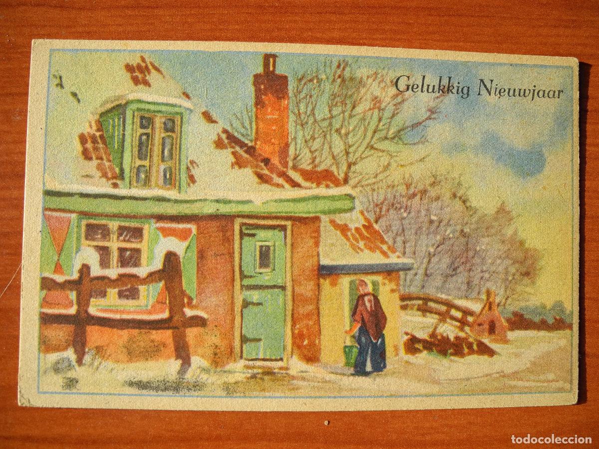 Postais: Navidad Paisaje nevado. Casa persona. Nueva 14x9