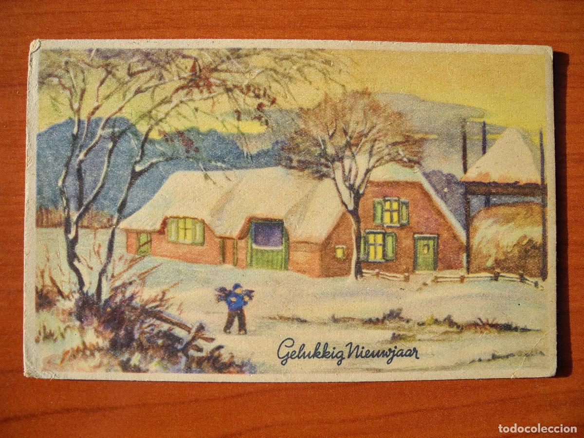 Postais: Navidad Paisaje nevado. Le&ntilde;ador. Circulada con sello 1949 14x9