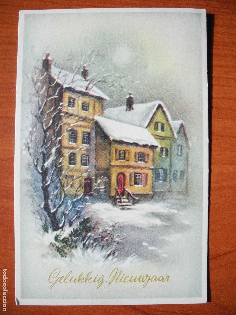 Postais: Navidad Paisaje nevado. Casas. Circulada con sello 1958 9x14
