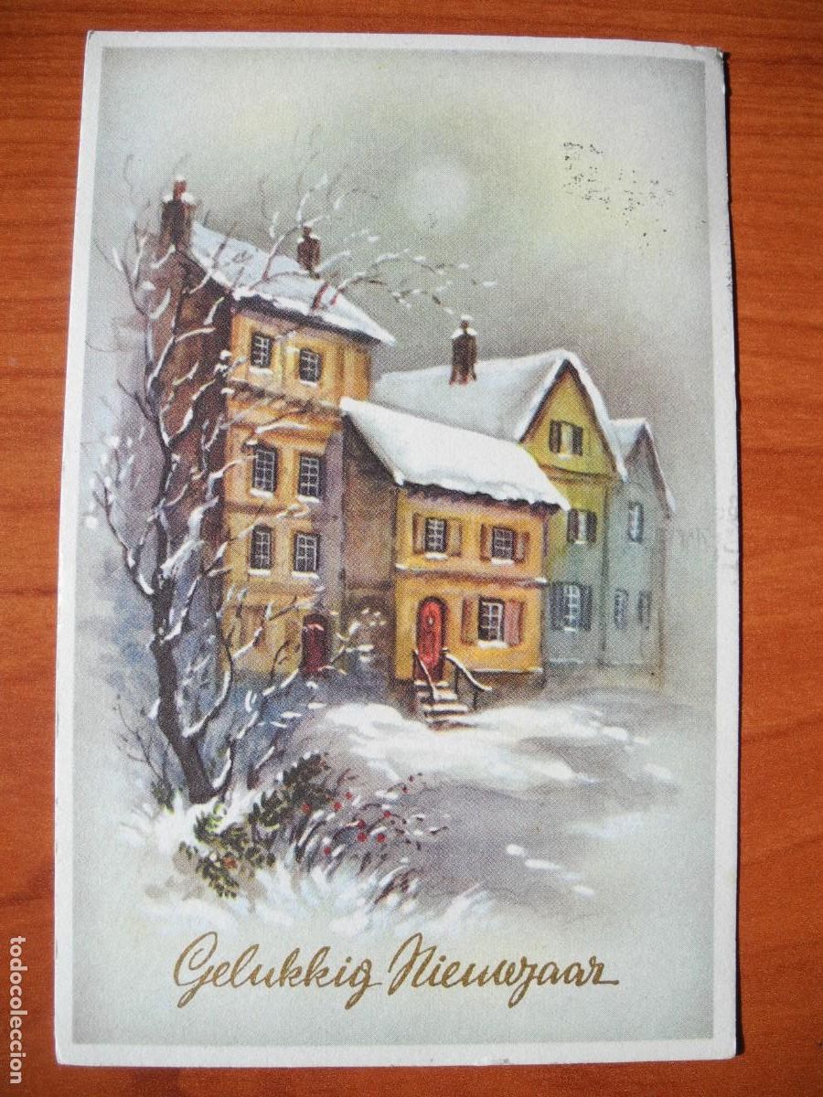 Postais: Navidad Paisaje nevado. Casas. Circulada con sello 1959 9x14