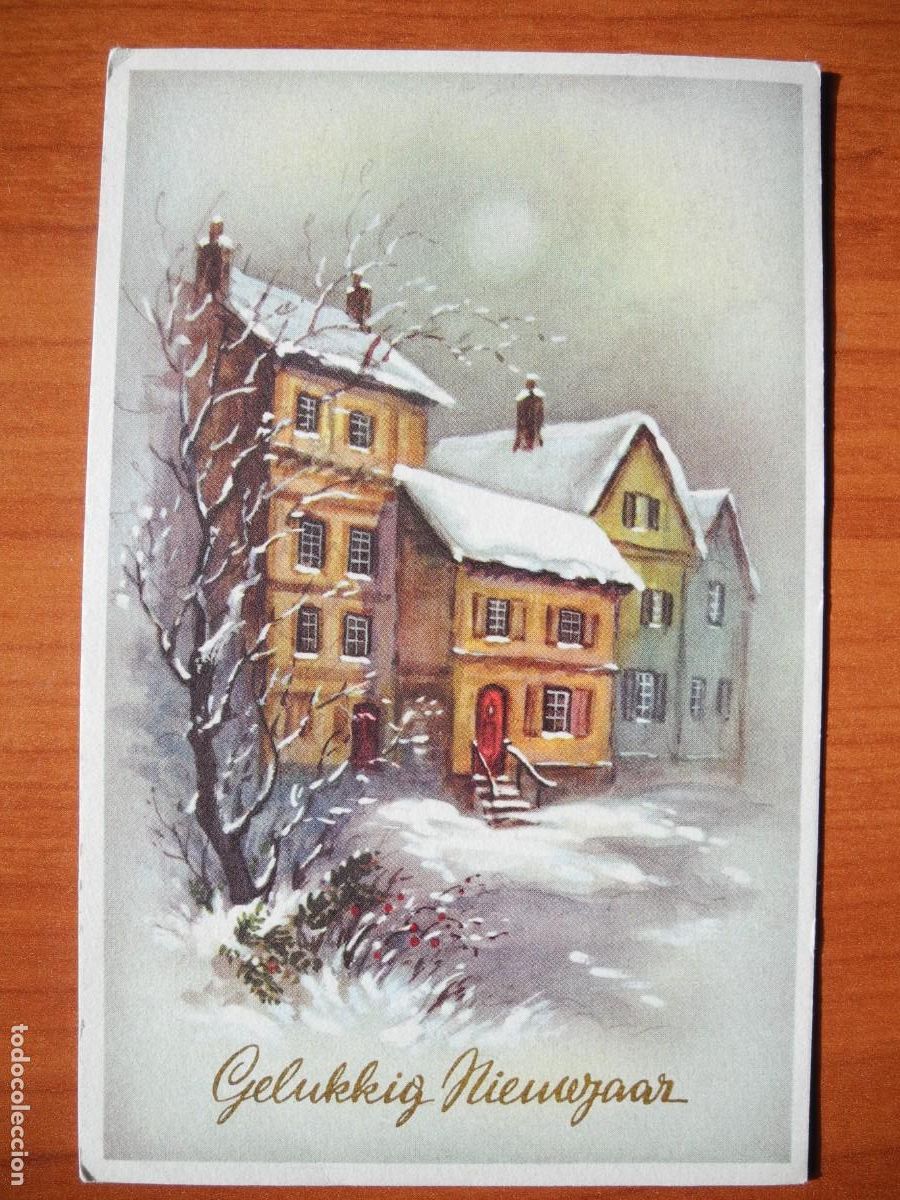 Postcards: Navidad Paisaje nevado. Casas. Circulada con sello 9x14