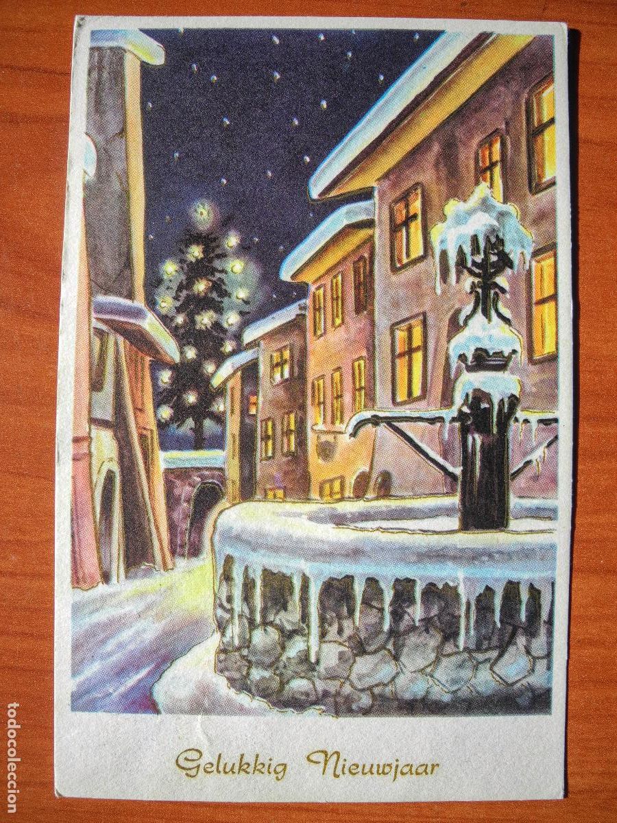 Postcards: Navidad. Paisaje nevado. Fuente. Casas. Circulada sin sello 9x14