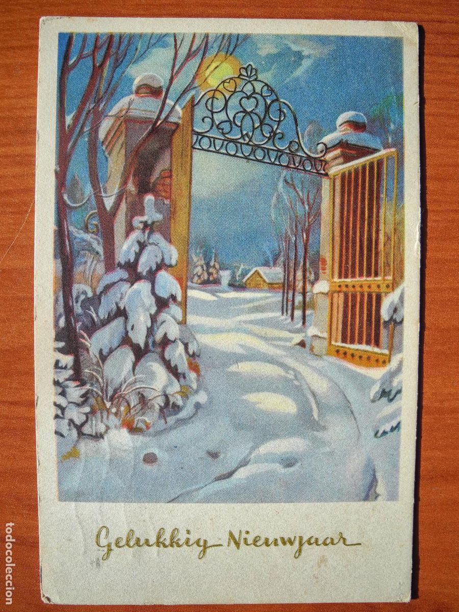 Postkarten: Navidad. Paisaje nevado. Puerta. Circulada con sello 1949. 14x9