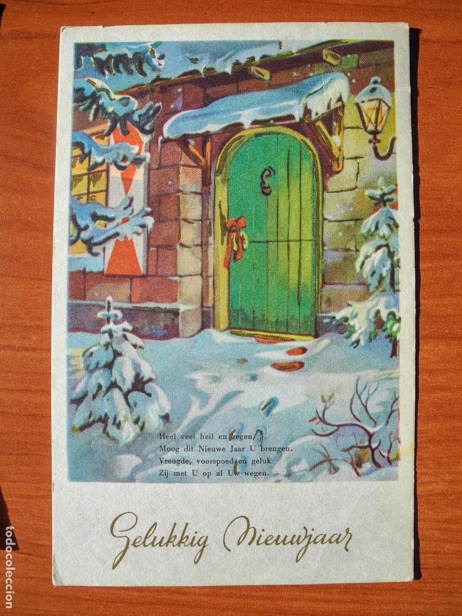 Postkarten: Navidad. Paisaje nevado. Casa Puerta. Circulada con sello 9x14