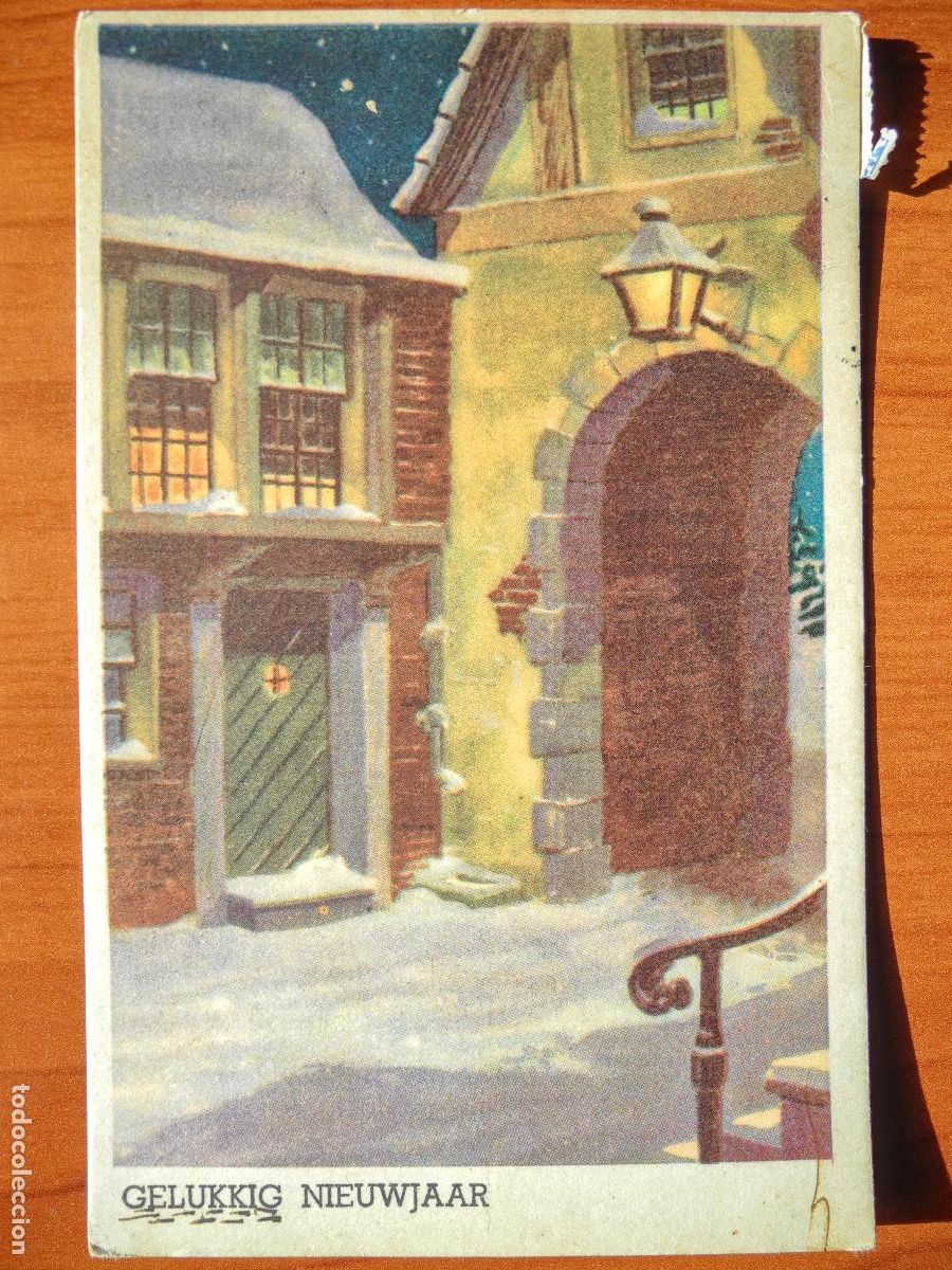 Cartes Postales: Navidad. Paisaje nevado. Calle portal farol. Circulada con sello 1945 9x14