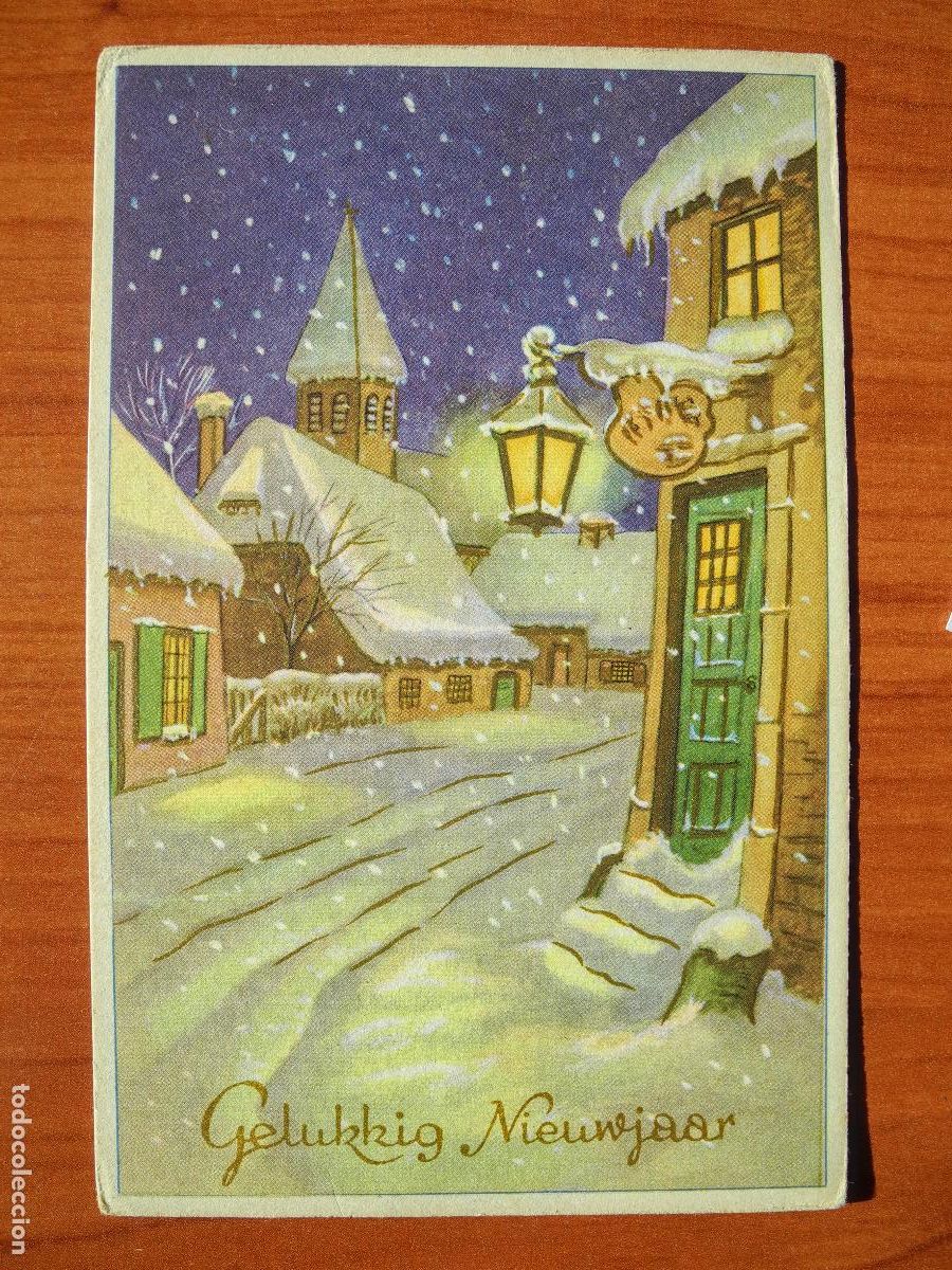 Cartes Postales: Navidad. Paisaje nevado. Calle farol. Con sello 9x14