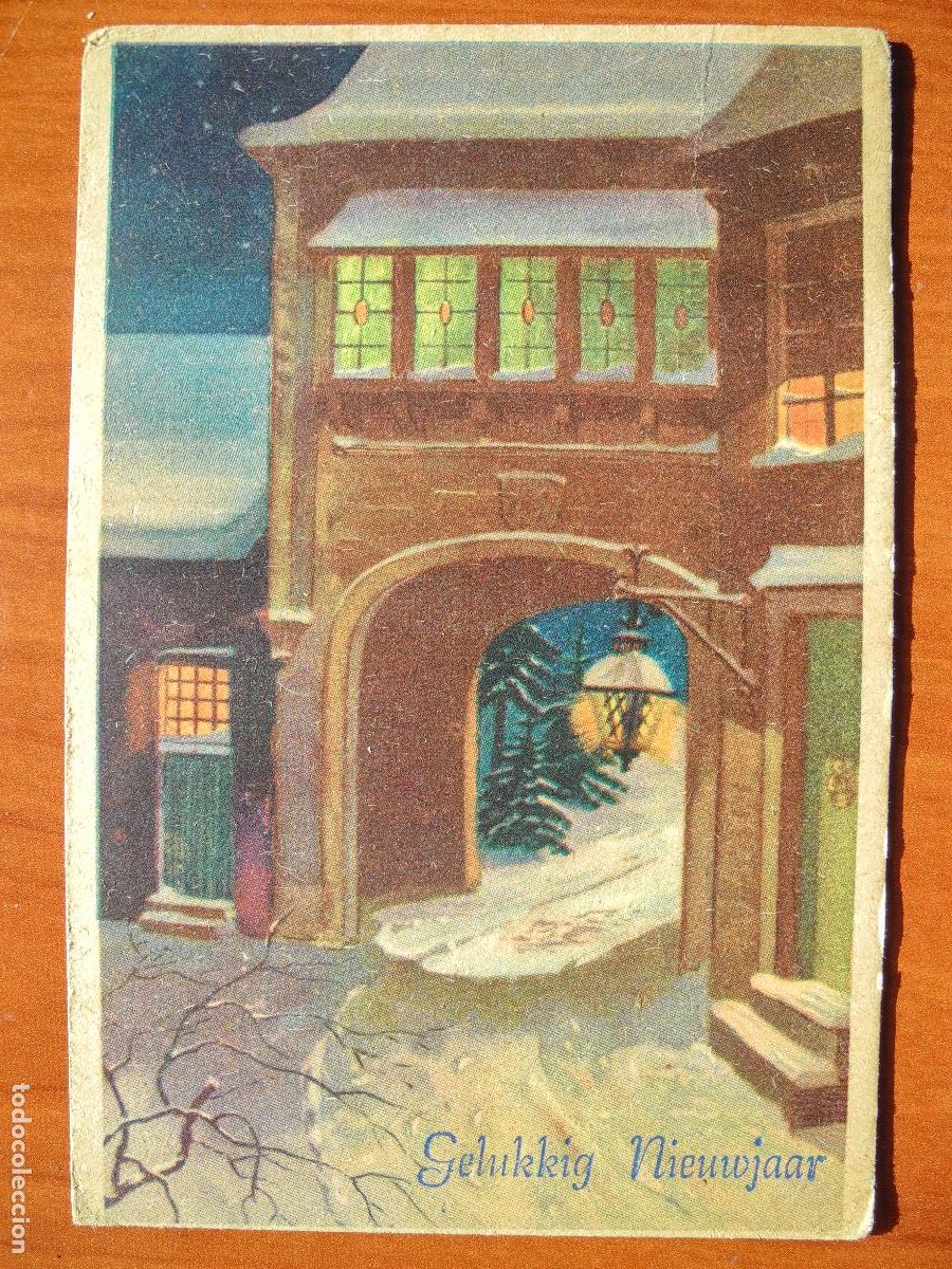 Postcards: Navidad. Paisaje nevado. Calle, farol, Portal. Circulada sin sello 1946 9x14