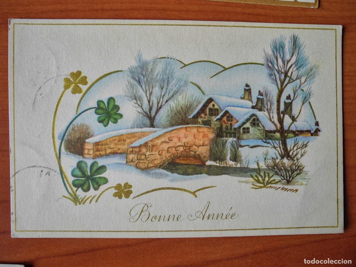 Cartes Postales: Navidad. Paisaje nevado. Puente, r&iacute;o.. Circulada con sello 14x9