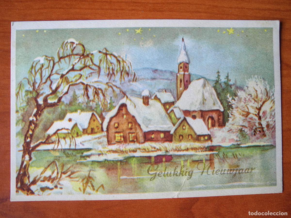 Postcards: Navidad. Paisaje nevado. Puente, r&iacute;o iglesia Circulada con sello 1969 14x9