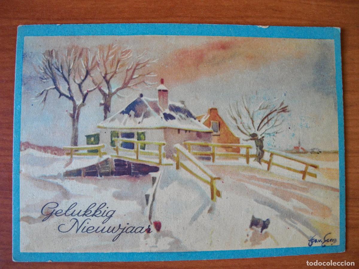 Postcards: Navidad. Paisaje nevado. R&iacute;o Puente. Circulada sin sello 1950 14x9