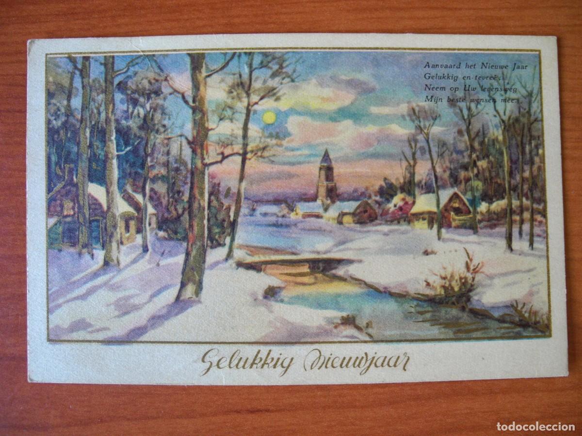 Postcards: Navidad. Paisaje nevado. R&iacute;o. Franqueada sin sello 14x9